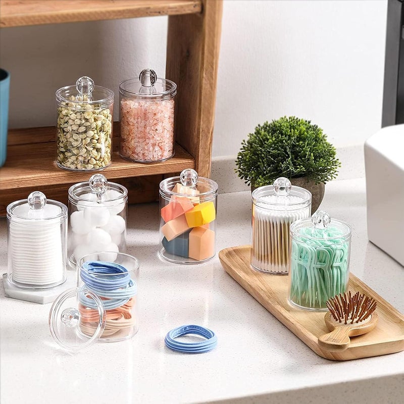 DIYOHFE 3PCS Acrylic Qtip Dispensers Holders With Clear lid, Clear Bathroom Round Countertop Storage Organizer Canister for Cotton Balls,Swabs,Pads,Bath Salts , Makeup Sponges,Tooth Floss - Image 2